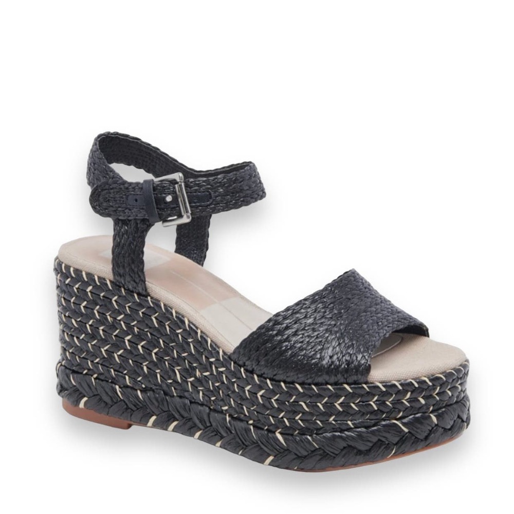 NEW Dolce Vita Tiago Wedges Black Raffia Size 7